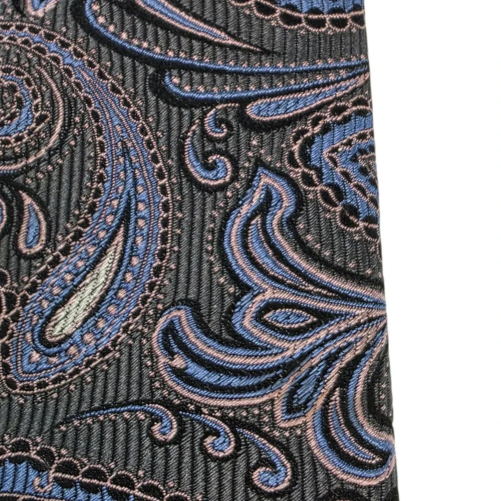 JZ Richards Mens Necktie Gray‎ Pink Blue Silk Paisley Handmade Embroidered USA